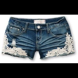 Lace Appliqué Jean Shorts